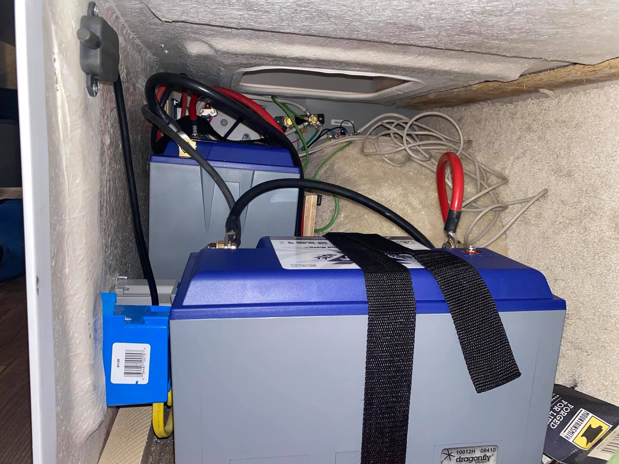 Battle Born heated lithium battery mounted beneath a bunk